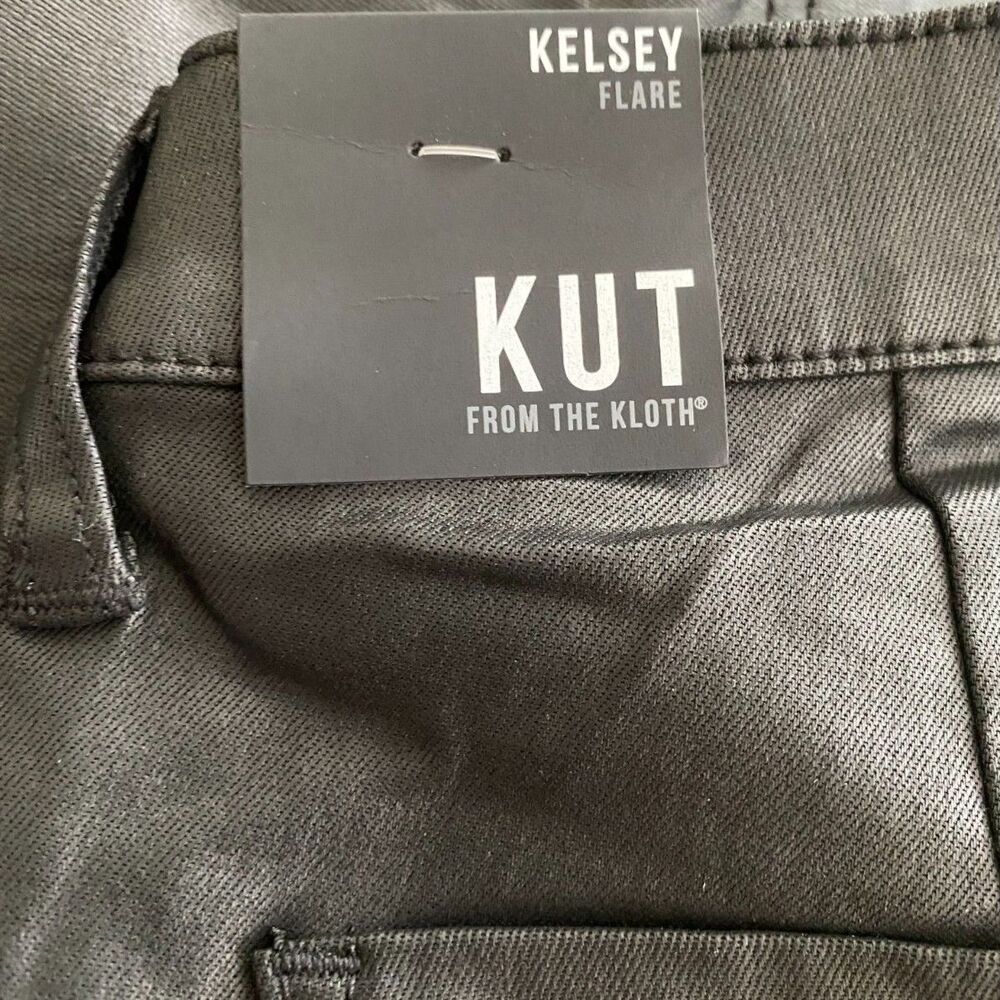 Kut From The Kloth Kelsey Flare Pants 6P 29 Black Coated Faux Leather Jeans NWT - Picture 3 of 10